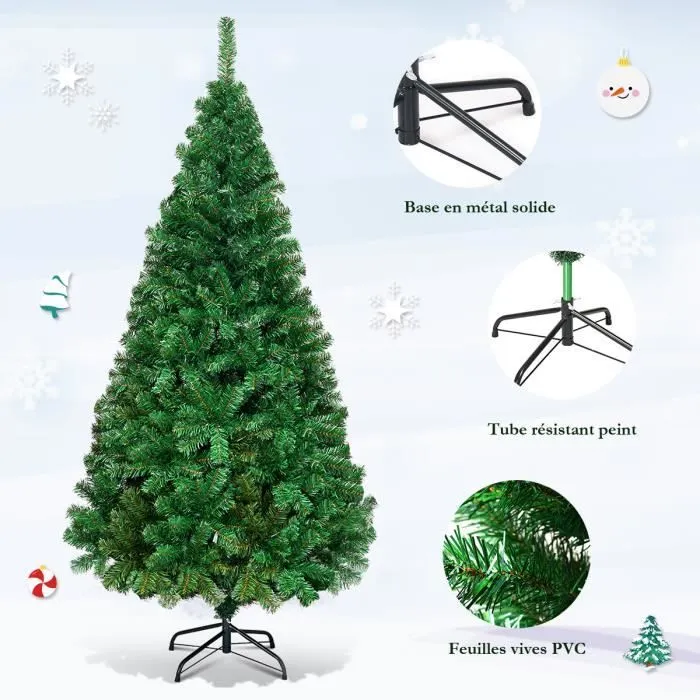 Sapin de Noël Artificiel 150 cm Arbre de Noël en PVC pour Décoration avec Support et Socle en Fer pour la Fête de Noël Vert-2