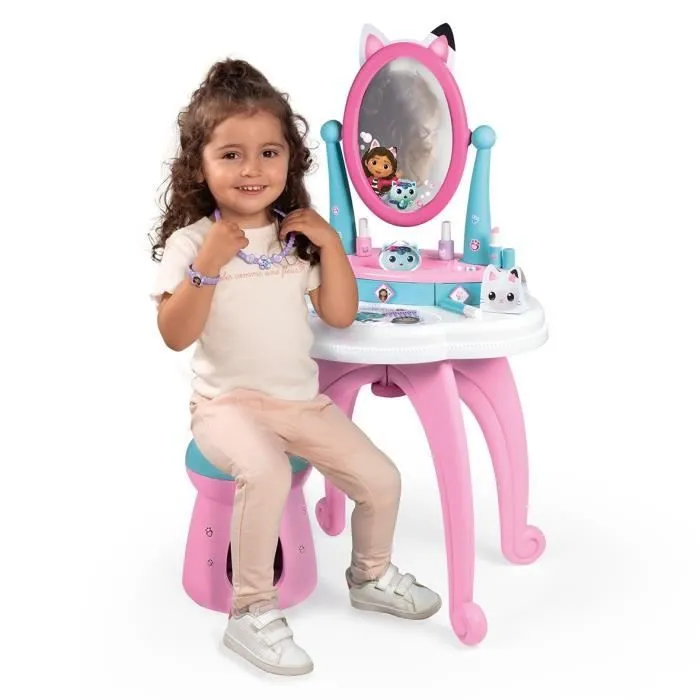 Smoby - Gabby et la Maison Magique - Coiffeuse enfant 2 en 1 - Tabouret inclus - 12 accessoires - Miroir orientable-2