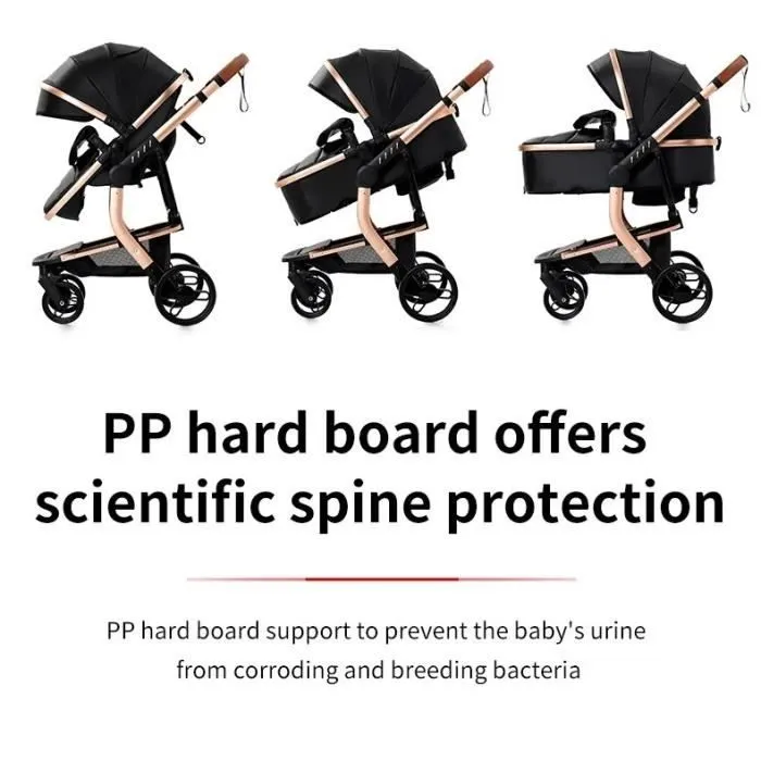 BAZARLAND30 Poussette 3 en 1 Bébé Combinée Siège-Auto Nacelle Trio Réversible cuir pu Roues increvables Canne.gris-2