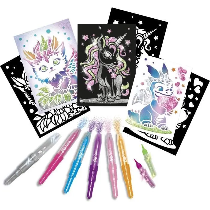 Blopens - LANSAY - Créatures pailletées - 6 pochoirs - Dès 6 ans-0