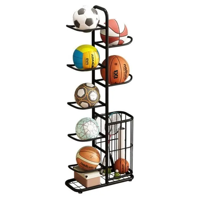 Distributeur de ballons de football, de basket-ball et de volley-ball en métal - jusqu'à 7 ballons, noir-0