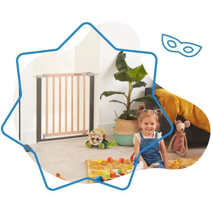 Barrière de Sécurité Enfant Safe & Lock Bois-Métal - BADABULLE - Ouverture Portillon - Fixation Pression-0