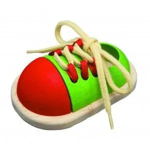 Jeu éducatif - Plan Toys - Chaussure à lacer en bois - Mixte - Vert - A partir de 36 mois-0