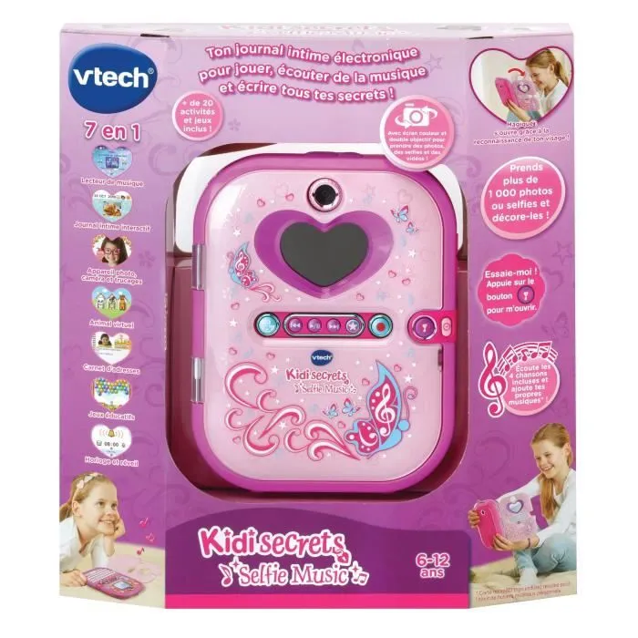 Agenda électronique VTECH Kidisecrets Selfie Music Rose avec lecteur MP3 pour filles de 6 à 12 ans-1