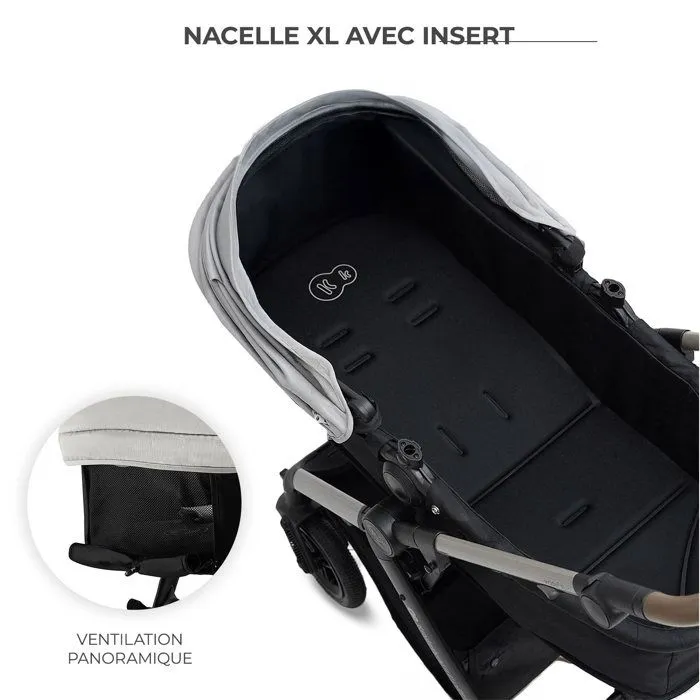 Poussette 3 en 1 Combinée - KINDERKRAFT MOOV2 XL - avec Siège auto I-size - Grande nacelle XL - Système de voyage - Gris-4