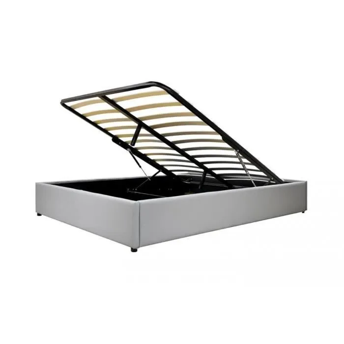 Lit Coffre Vegas 200x200 Sampur | Gris | Simili Cuir | Sommier à Lattes Flexibles Inclus | Rangement XXL | Pratique et Robuste-2