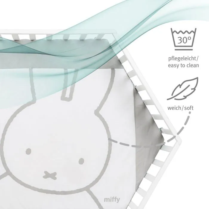 ROBA Parc Bébé Hexagonal en Bois miffy® + Tapis de Parc et Roulettes avec Freins - Base Ajustable en Hauteur - Blanc-5