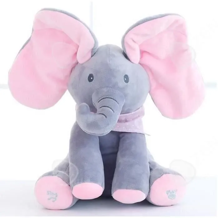 CONFO® Peek-a-boo mignon Éléphant chantant peluche bébé Cute Singing Stuffed Animated Des gamins Cadeau souple-1