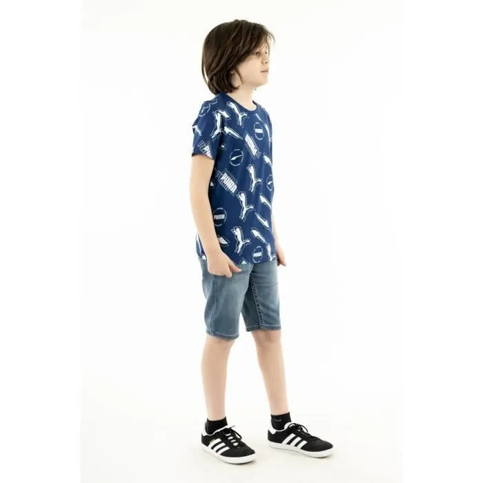 Tee Shirt - PUMA - Alpha AOP 12 - Bleu - Manches Courtes - Garçon-1