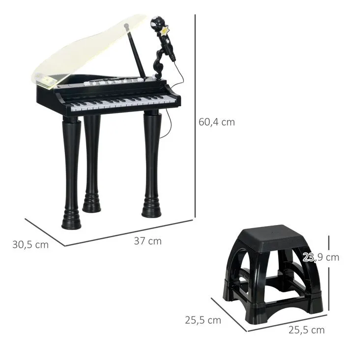 AIYAPLAY Piano enfant électronique, clavier de piano, 32 touches multifonctions, avec micro haut parleur et tabouret-3