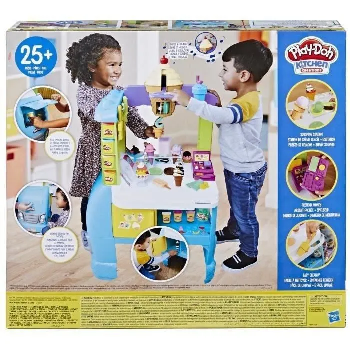 PlayDoh Camion de glace géant, Coffret Kitchen Creations, 27 accessoires, 12 pots de pâte à modeler, sons réalistes, dès 3 ans-3