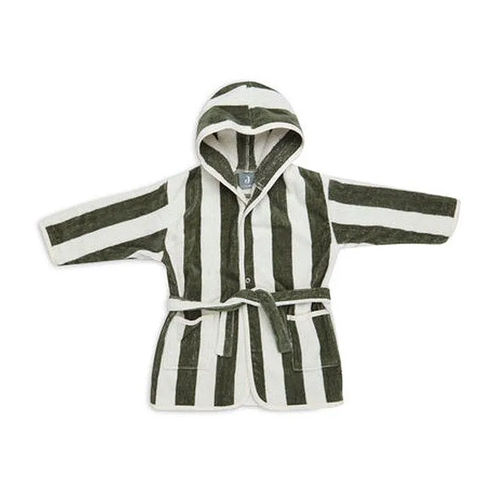 Peignoir coton biologique 3-4 ans Stripe Éponge Vert Cendré GOTS - Enfant-0
