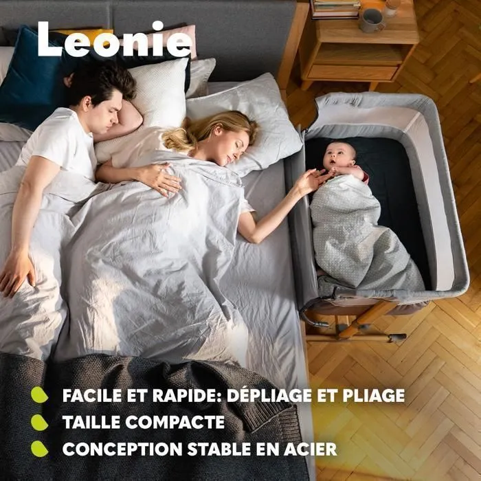 Berceau cododo 3en1 LIONELO Leonie - Matelas 4 cm - Housse 100% coton - Roulettes - Hauteur et inclinaison réglables - Beige-1