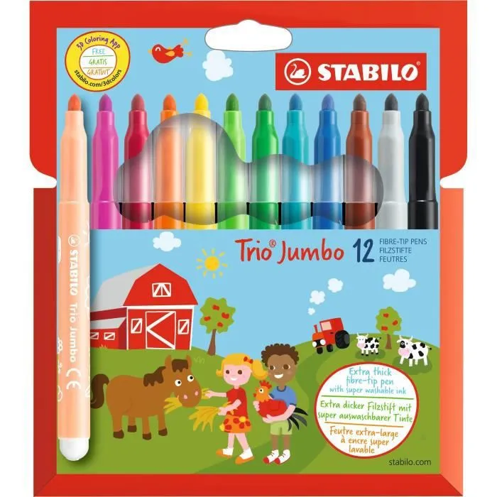STABILO - Etui carton x 12 feutres de coloriage Trio Jumbo-0