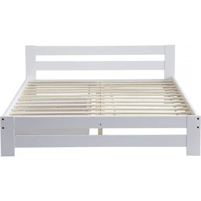 Lit double avec tiroir en bois "Lola" - 140 x 190 cm - Blanc-3