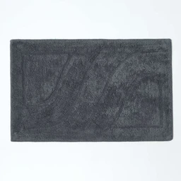 Tapis de bain et contour w.c doux en pur coton gris-1