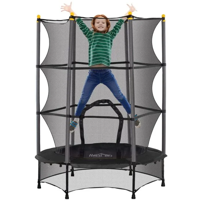 Trampoline Enfant HOMCOM Ø 1,40 × 1,90H m Filet de sécurité Porte zipée Couvre-Ressorts 6 poteaux rembourrés Inclus Noir-0