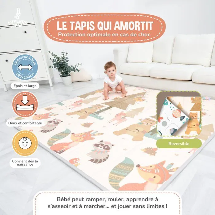 Tapis d'éveil pour bébés et enfants - 180x200x1,5cm - INDIANS | SUPERBE BEBE-1