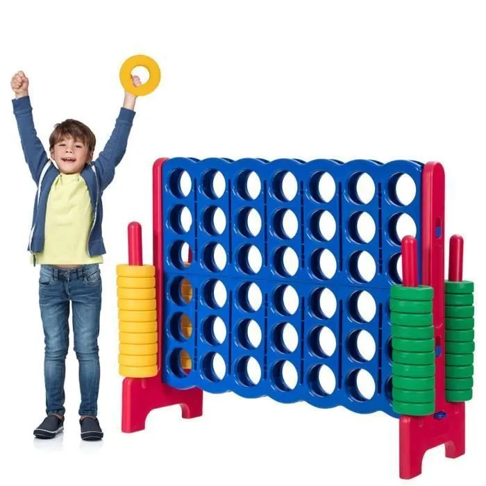 COSTWAY Jeux de Puissance 4 Géant Jeux de Société pour Familles en Ligne avec 42 Anneaux et Curseurs pour Redémarrage Rapide Rouge-0