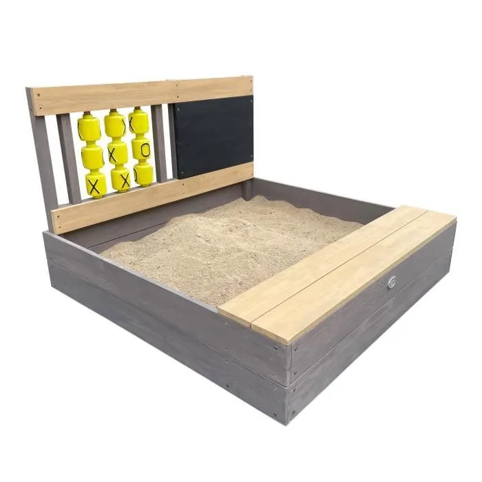 Bac à sable avec banc AXI Kitty en bois de pruche - Capacité 100 kg - Gris, Brun, Jaune-1