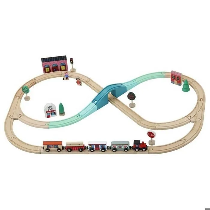 Circuit de train Grand Express en bois 40 pièces-0