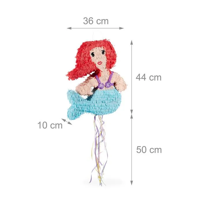 Relaxdays Pinata à suspendre Sirène pour enfants à remplir anniversaire jeux décoration, coloré-3