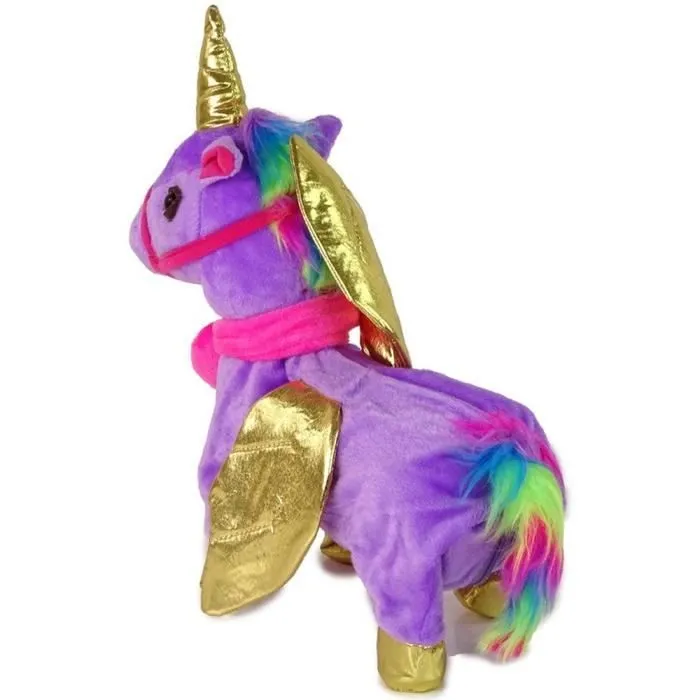 Peluche Mascotte licorne Ailes dorées violette-1