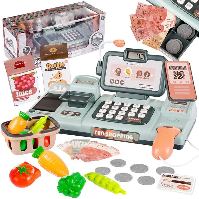 Kinderplay Caisse enregistreuse enfant avec calculatrice, sons, lumière, scanner, accessoires – dès 3 ans, KP3437-0