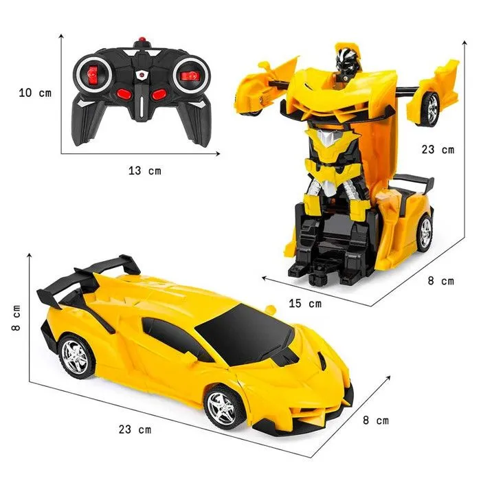 Voiture Télécommandée RC Car 2 en 1 Transformable en Robot avec Effets Lumineux - Couleur Jaune-4