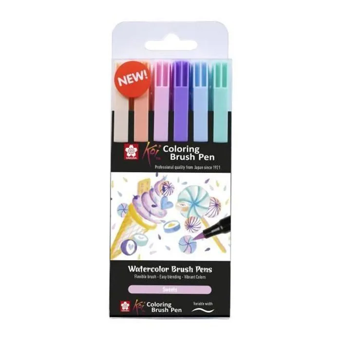 6 feutres - Pointe pinceaux  - Koi Coloring Brush Pen Sweet colours - Sakura-0