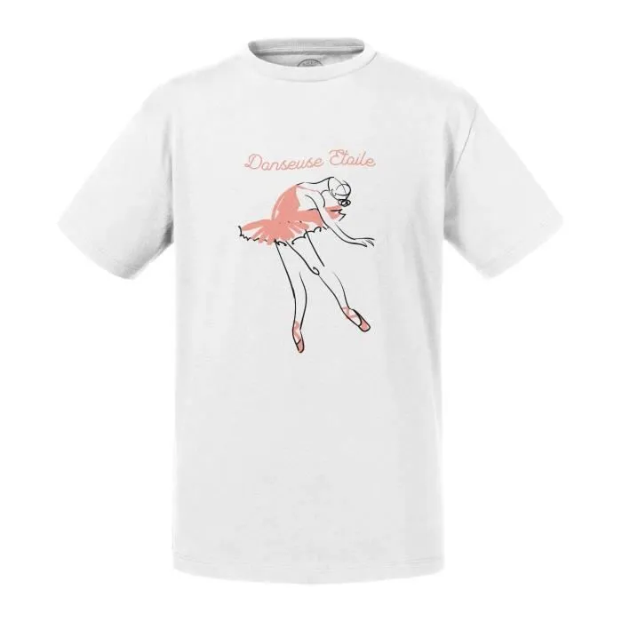 T-shirt Enfant Blanc Danseuse Etoile Illustration Ballet Dessin-0