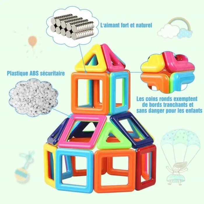 108Pièces Bloc de Construction Magnétique pour Enfant Plus de 3ans, Jeux Construction Aimanté Jouet Educatif et Créatif, Cadeau Fête-1