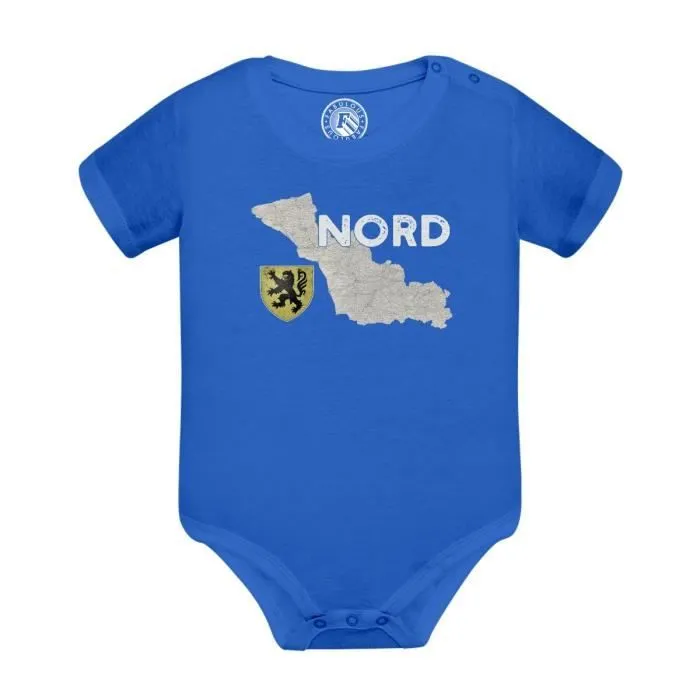 Body Bébé Manche Courte Bleu Nord 59 Departement Ch'ti Lille Carte Ancienne-0