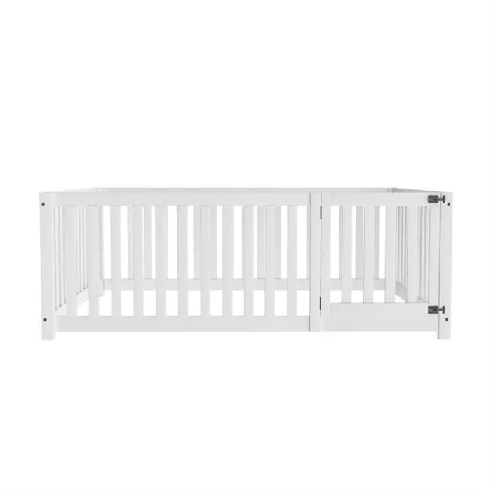 Lit évolutif - Non spécifié - 140 x 200 cm - Bois massif - Blanc - Lit au sol avec porte-2