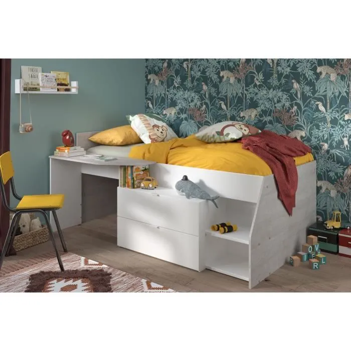 Lit combiné enfant contemporain PARISOT KIM - gris loft et blanc - l 90 x L 190 ou 200 cm-2