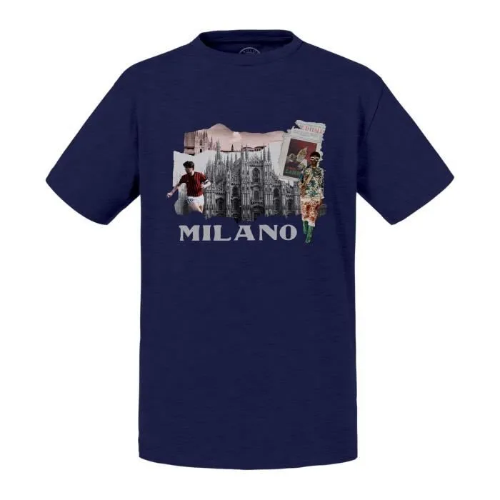 T-shirt Enfant Bleu Milano Vintage Milan Italie Voyage Mode-0