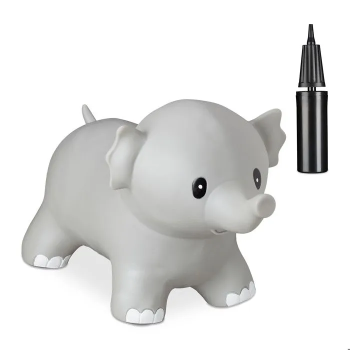Relaxdays Animal sauteur éléphant, avec pompe, supporte jusqu’à 100 kg, sans BPA, jouet gonflable pour enfants, gris-0