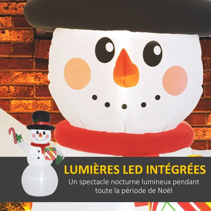 Bonhomme de neige gonflable de Noël de 180 cm Outsunny lumières LED, matériel fixation et souffleur, intérieur et extérieur-4