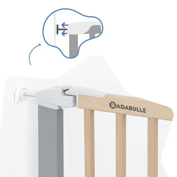 Barrière de Sécurité Enfant Safe & Lock Bois-Métal - BADABULLE - Ouverture Portillon - Fixation Pression-1