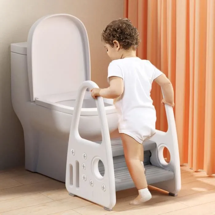 YUENFONG Marchepied pour Enfants - 2 marches - Escabeau Pliable En plastique - Pour la cuisine et la salle de bain - Gris-2