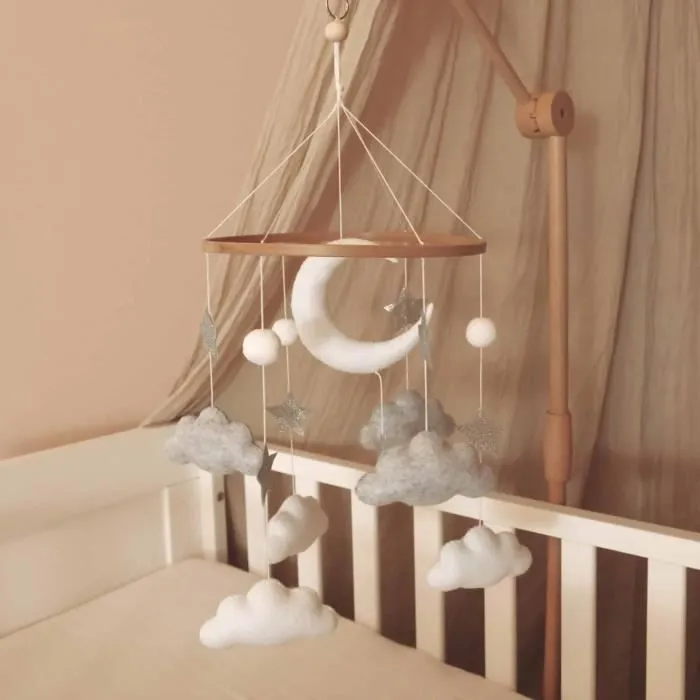Set complet Mobile bébé Moon And Stars fait main (Mobile + Support + Musique)-0