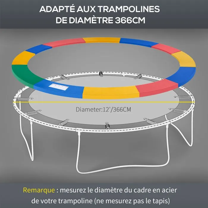 Coussin de protection pour trampoline de remplacement - HOMCOM - Ø 366 cm - résistant aux rayons UV - anti déchirure - rouge-5