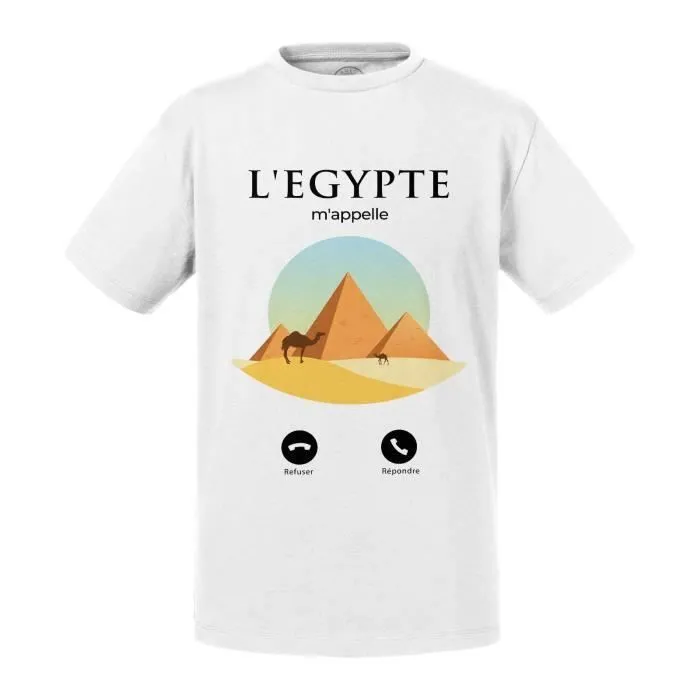T-shirt Enfant Blanc L'Egypte M'Appelle Pyramides Désert Culture-0