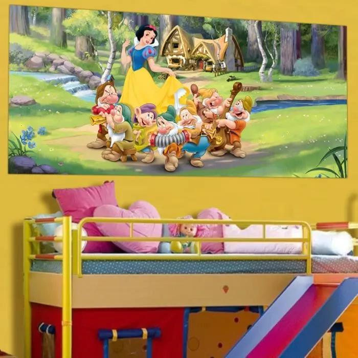 Poster Blanche Neige et les 7 nains Disney - Jaune - Chambre - Carton - Papier - Rectangulaire-2