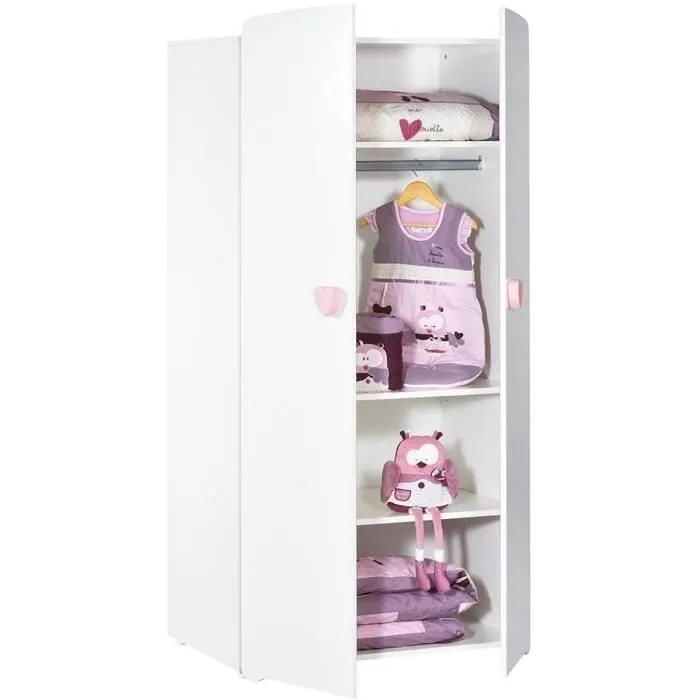 Chambre bébé trio Basic coeur: lit 120x60, commode à langer et armoire - Babyprice - Blanc-4