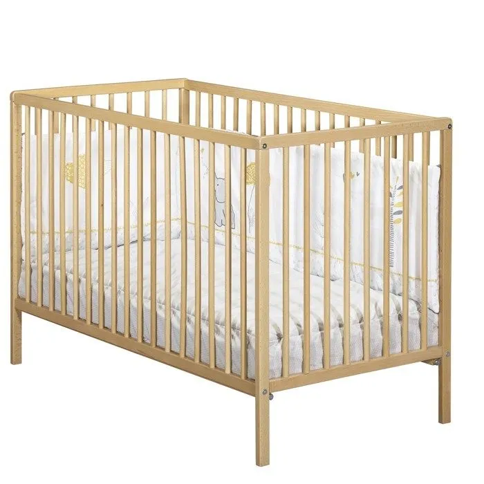 Lit bébé - 120 x 60 cm - Babyprice First - Tout barreaux - En bois naturel-0