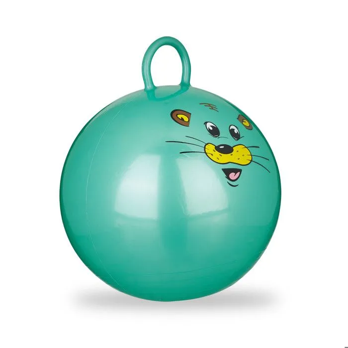 Relaxdays Ballon sauteur, Ballon gonflable sauteur motifs animaux, intérieur et extérieur, poignée, 45cm diamètre, vert-0