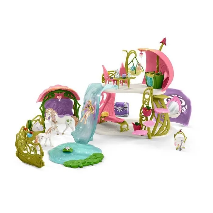 Maison-fleur pailletée avec licornes, lac et écurie - Schleich - 42445 - Multicolore - Rose - Fille-0