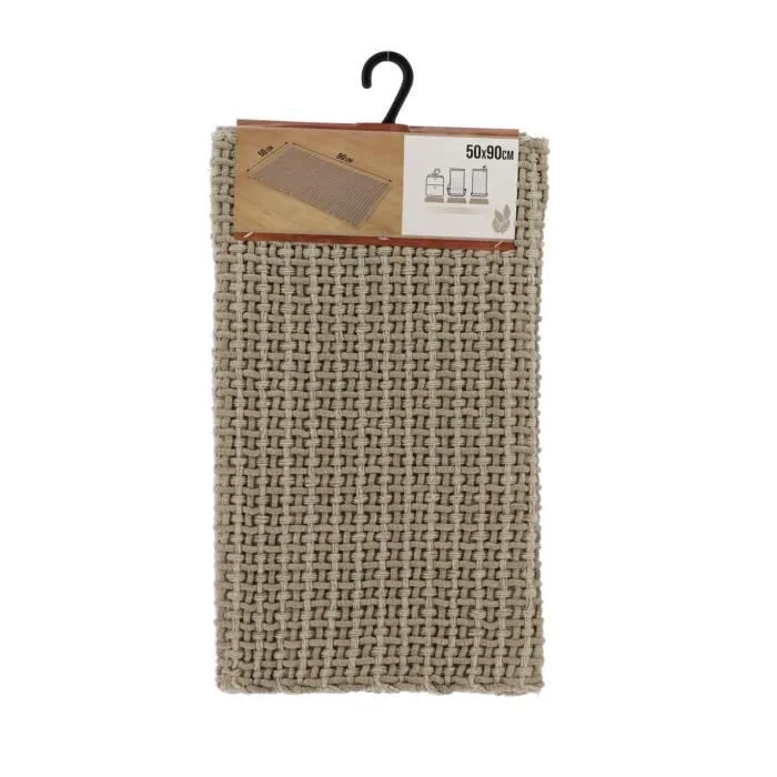 TENDANCE - Tapis de salle de bain Taupe en Polycoton tressé 50 x 90 cm-0