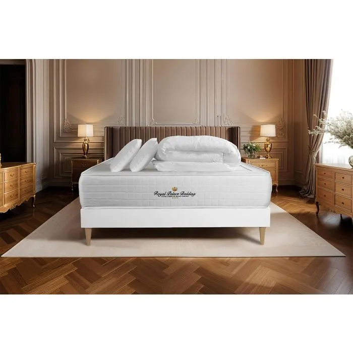 Ensemble sommier matelas 140x200 Windsor Ressorts ensachés et mémoire de forme - 26 cm - Equilibré - sommier blanc + 2 oreillers + c-1